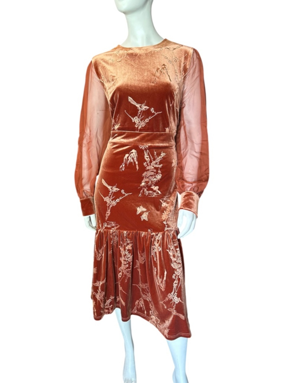 Fehaute Velvet Crew Neck Mermaid Midi Dress 12 Brown/Rust NWT IN PACKAGE